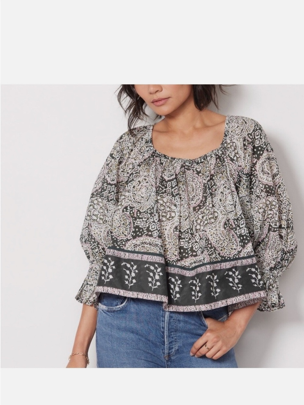 Cleobella Revolve Women’s Anna Blouse in Geo Print Organic Cotton